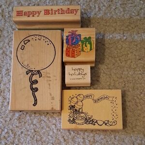 Stampin' Up! Colorful Wooden Stamp Set with Birthday and Holiday Themes